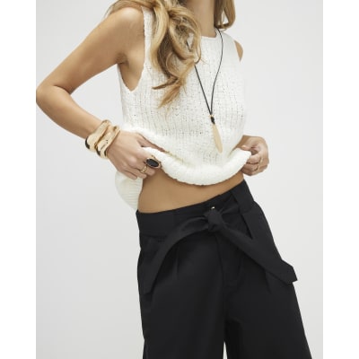 Black Belted Wide Leg Trousers