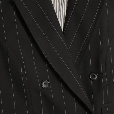 Black Boxy Fit Pinstripe Waistcoat