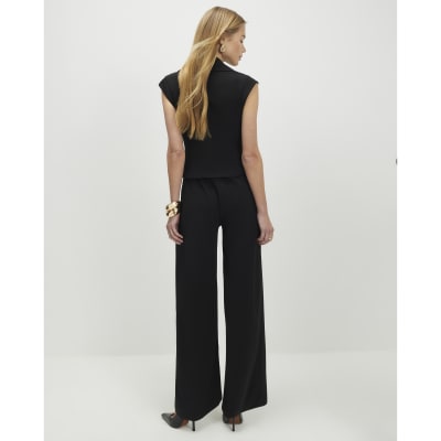 Black Cap Sleeve Wide Leg Jumpsuit