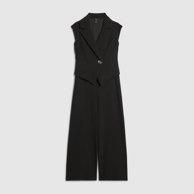 Black Cap Sleeve Wide Leg Jumpsuit