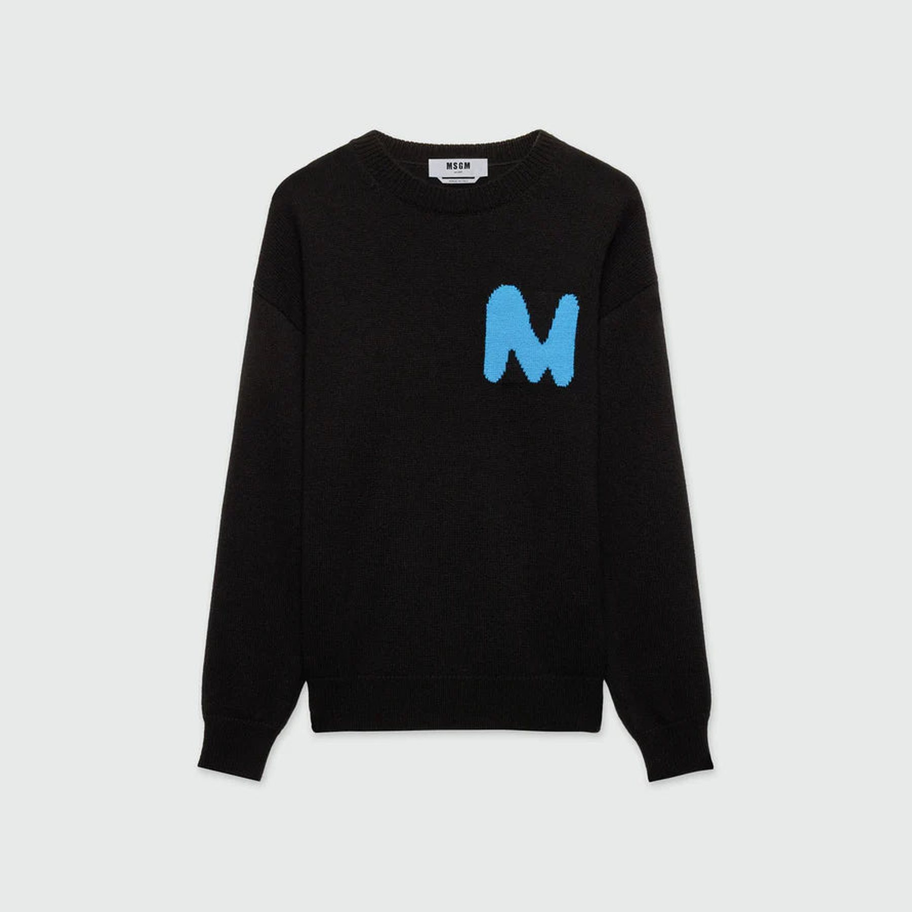 Black cashmere blend sweater with "TheMwave" patch