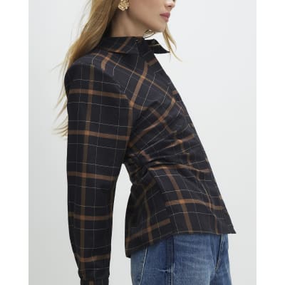 Black Check Shoulder Pad Shirt