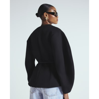 Black Cocoon Sleeve Belted Blazer