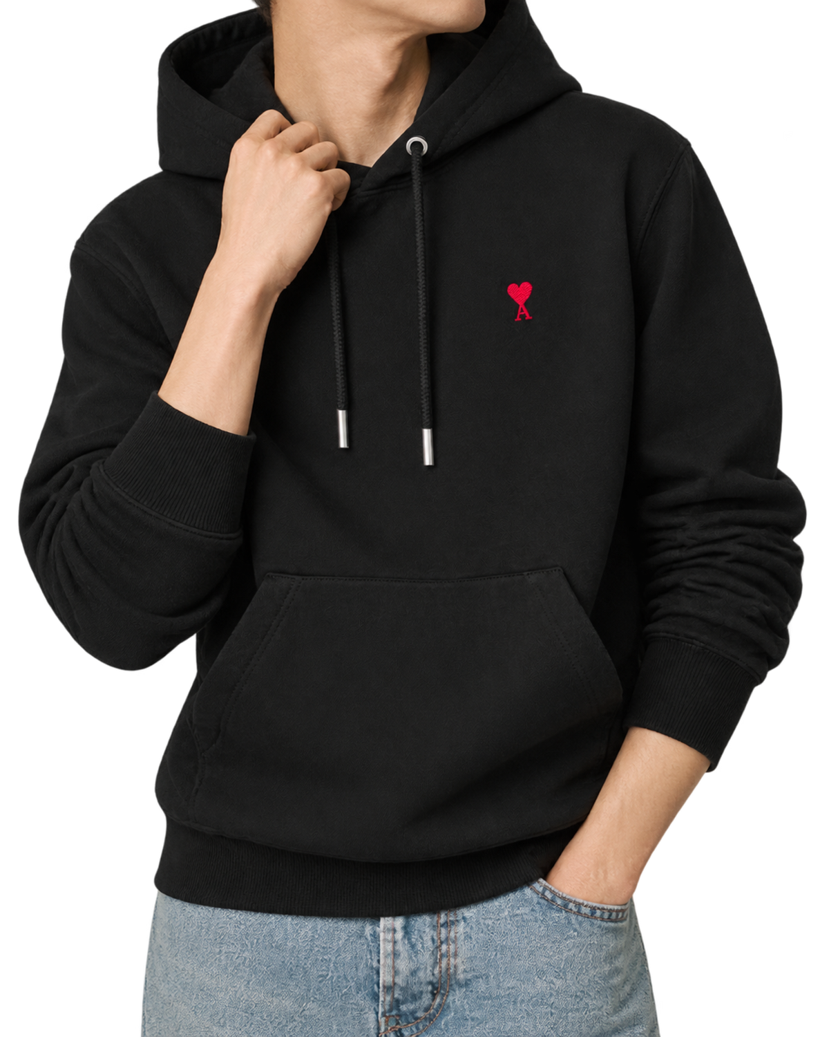 Black cotton hoodie with Ami de Coeur