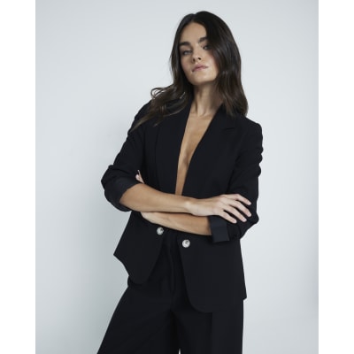 Black Crepe rolled sleeve blazer