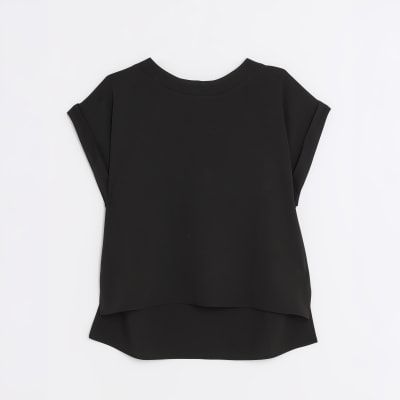 Black Crepe Turn Back Cuff T-Shirt