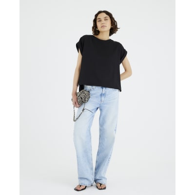 Black Crepe Turn Back Cuff T-Shirt