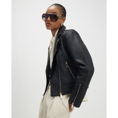 Black Faux Leather Biker Jacket