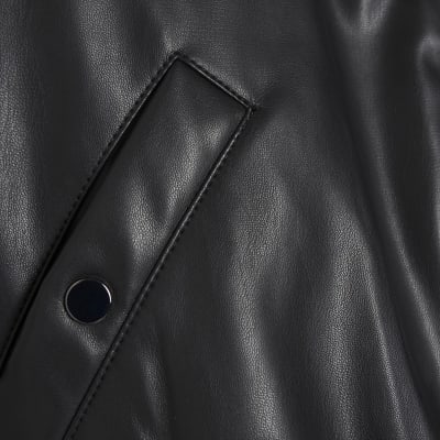 Black Faux Leather Bomber Jacket