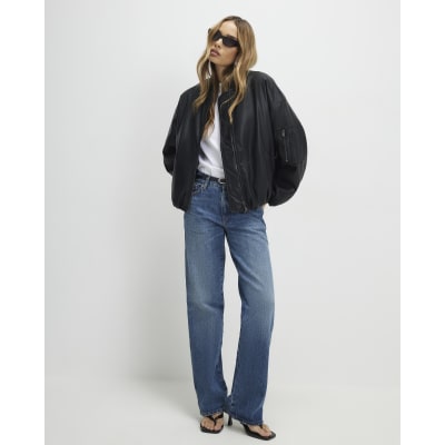 Black Faux Leather Bomber Jacket