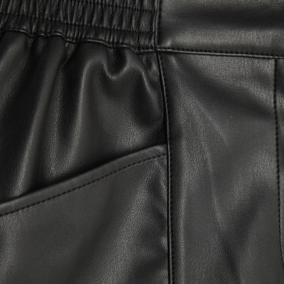 Black Faux Leather Elasticated Shorts