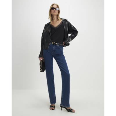 Black Faux Leather Waisted Biker Jacket