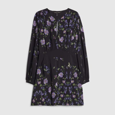 Black Floral Shaped Waist Mini Dress