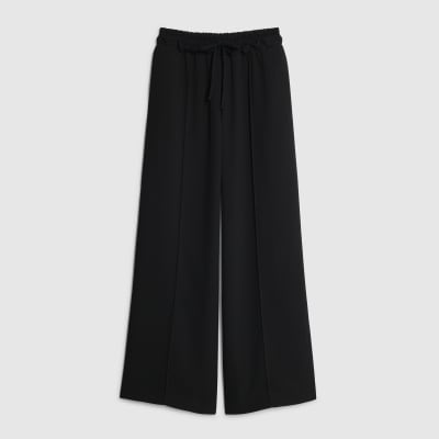 Black Frilled Trim Wide Leg Joggers