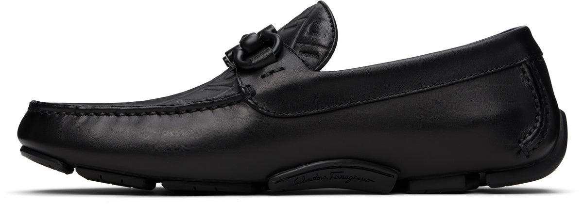 Ferragamo Black Gancini Ornament Driver Loafers
