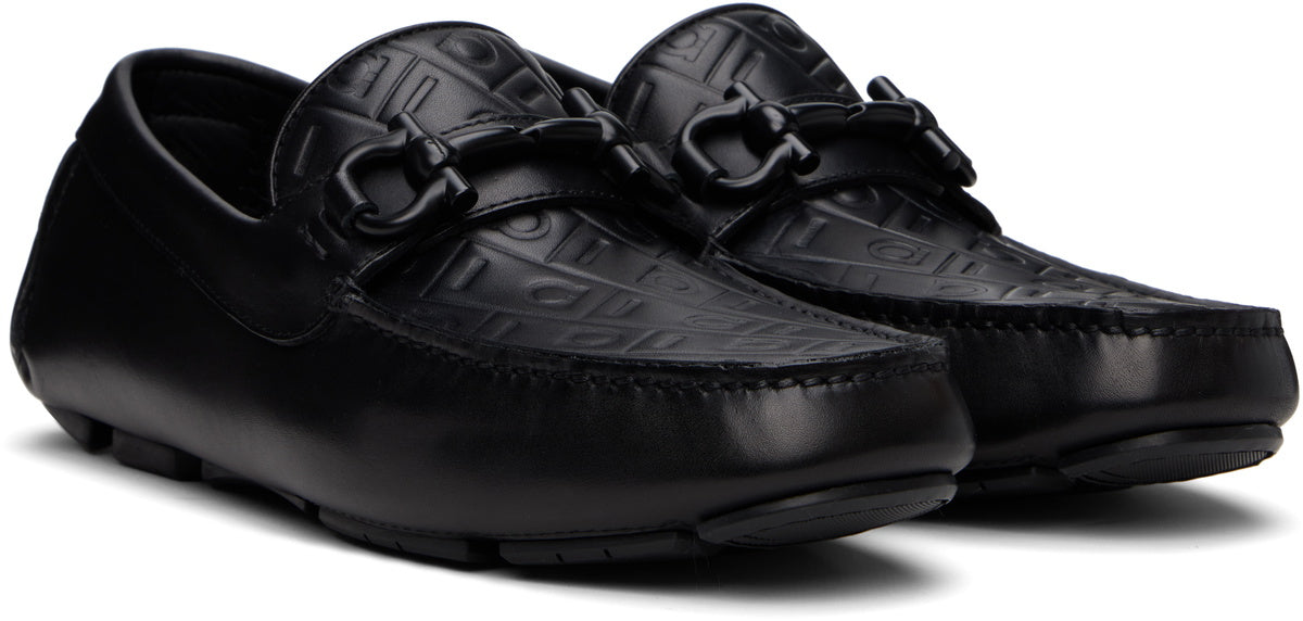 Ferragamo Black Gancini Ornament Driver Loafers