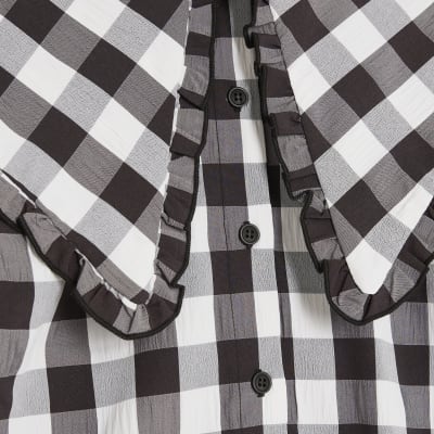 Black Gingham Short Sleeve Collared Shirt