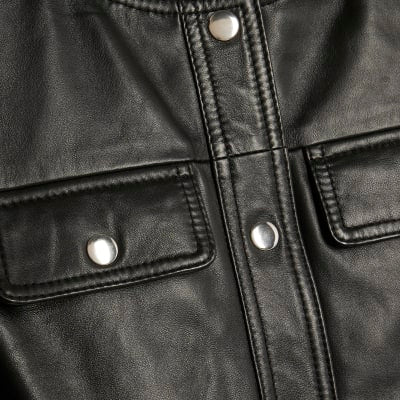 Black Leather Pinafore Mini Dress