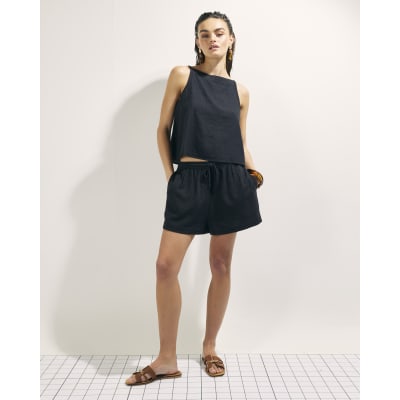 Black Linen Blend Tank Top