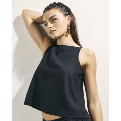 Black Linen Blend Tank Top