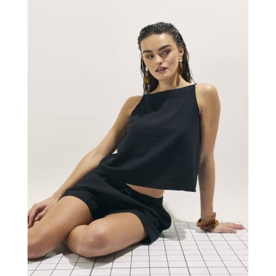 Black Linen Blend Tank Top