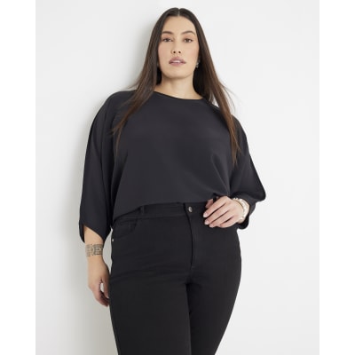 Black Long Sleeve Batwing Top
