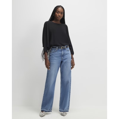 Black Long Sleeve Batwing Top