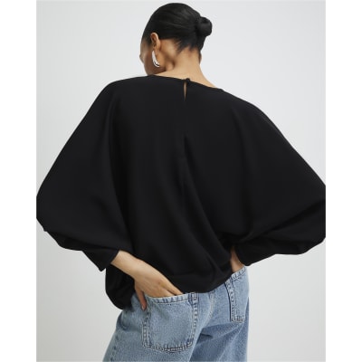 Black Long Sleeve Batwing Top