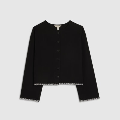 Black Long Sleeve Cosy Whipstitch Cardigan
