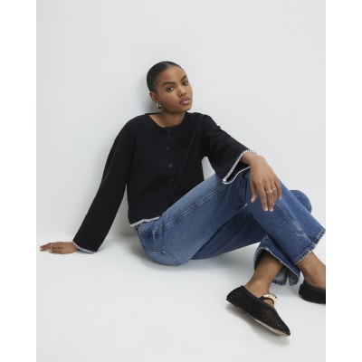 Black Long Sleeve Cosy Whipstitch Cardigan