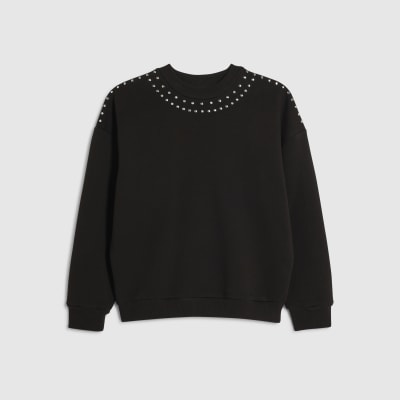 Black Long Sleeve Studded Sweatshirt