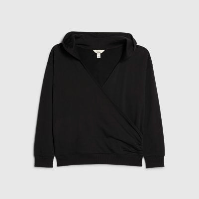 Black Long Sleeve Wrap Front Hoodie