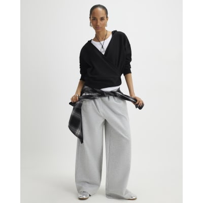 Black Long Sleeve Wrap Front Hoodie