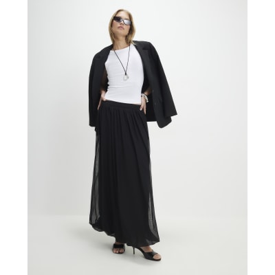 Black Mesh Bubble Hem Midi Skirt