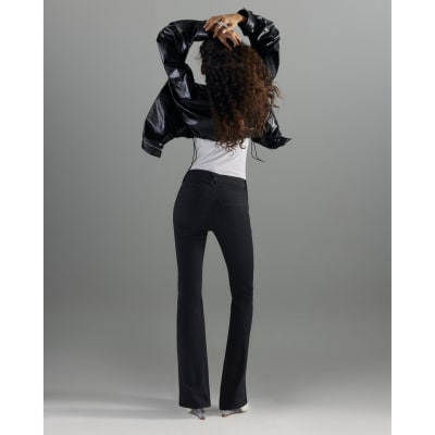 Black Mid Rise Flared Jeans