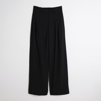 Black Pleated Wide Leg Trousers