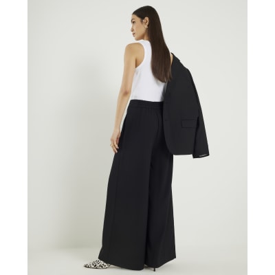 Black Pleated Wide Leg Trousers