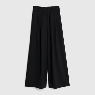 Black Pleated Wide Leg Trousers