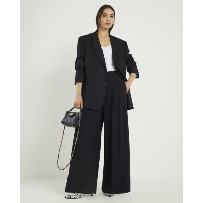 Black Pleated Wide Leg Trousers