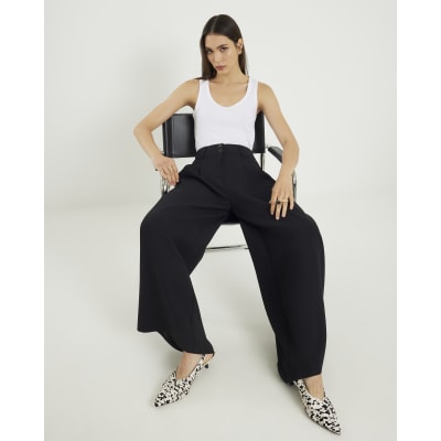 Black Pleated Wide Leg Trousers