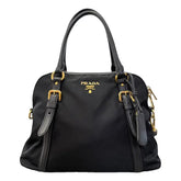 Prada Nylon and Saffiano Leather Dome Satchel in Black