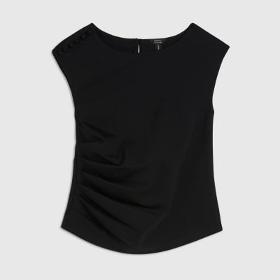 Black Ponte Sleeveless Button Detail Top