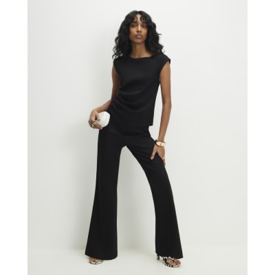 Black Ponte Sleeveless Button Detail Top