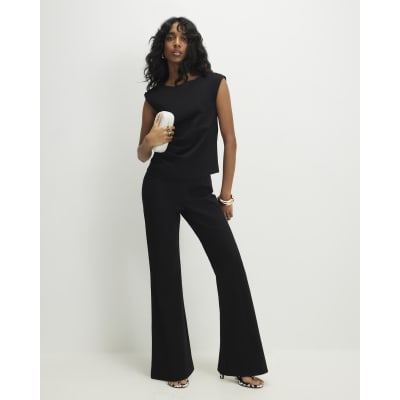Black Ponte Tailored Flared Trousers