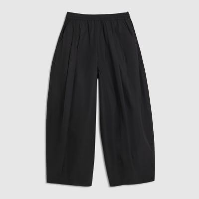 Black Poplin Barrel Leg Trousers
