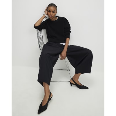 Black Poplin Barrel Leg Trousers
