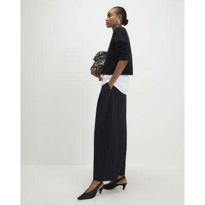 Black Poplin Barrel Leg Trousers