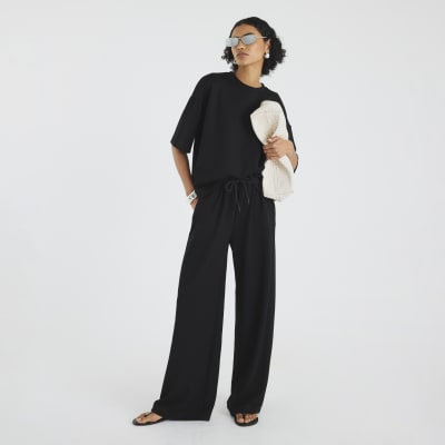 Black Premium High Waisted Wide Leg Joggers