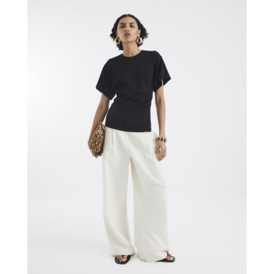 Black Premium Short Sleeve Ruched T-shirt