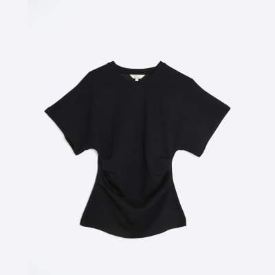 Black Premium Short Sleeve Ruched T-shirt